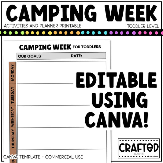 Editable Camping Week Activities and Planner Toddler Canva Template 2-4yo Summer