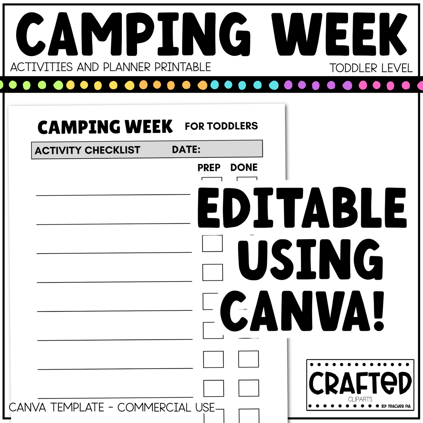 Editable Camping Week Activities and Planner Toddler Canva Template 2-4yo Summer
