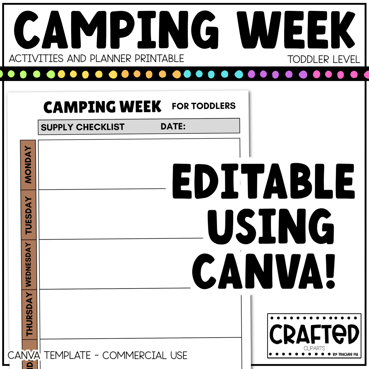Editable Camping Week Activities and Planner Toddler Canva Template 2-4yo Summer