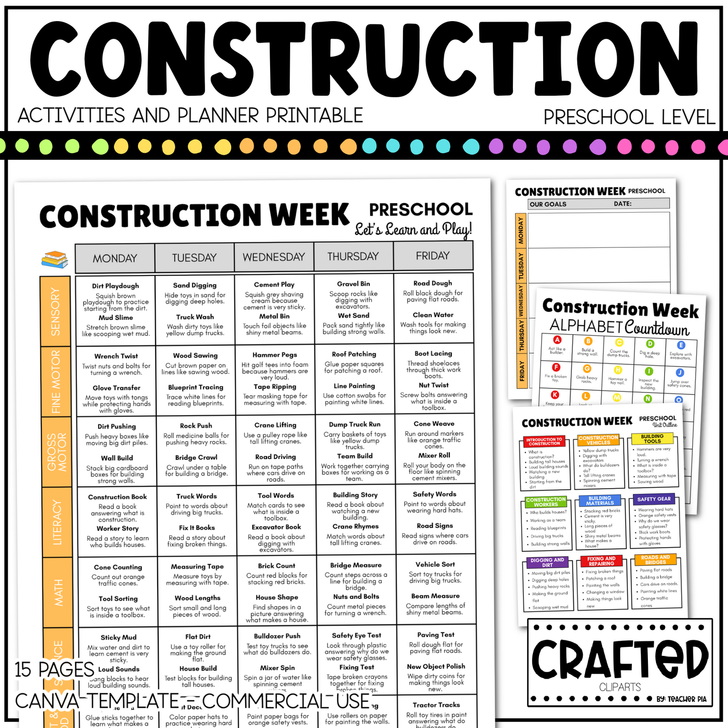 Editable Construction Week Activities and Planner Preschool Canva Template