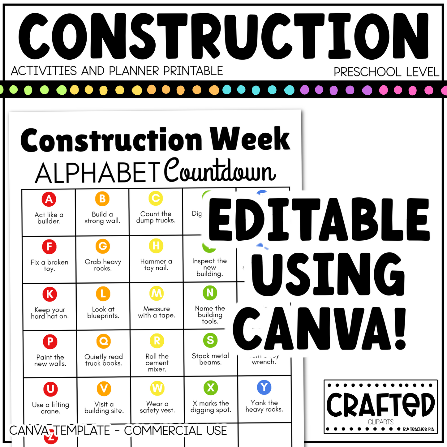 Editable Construction Week Activities and Planner Preschool Canva Template
