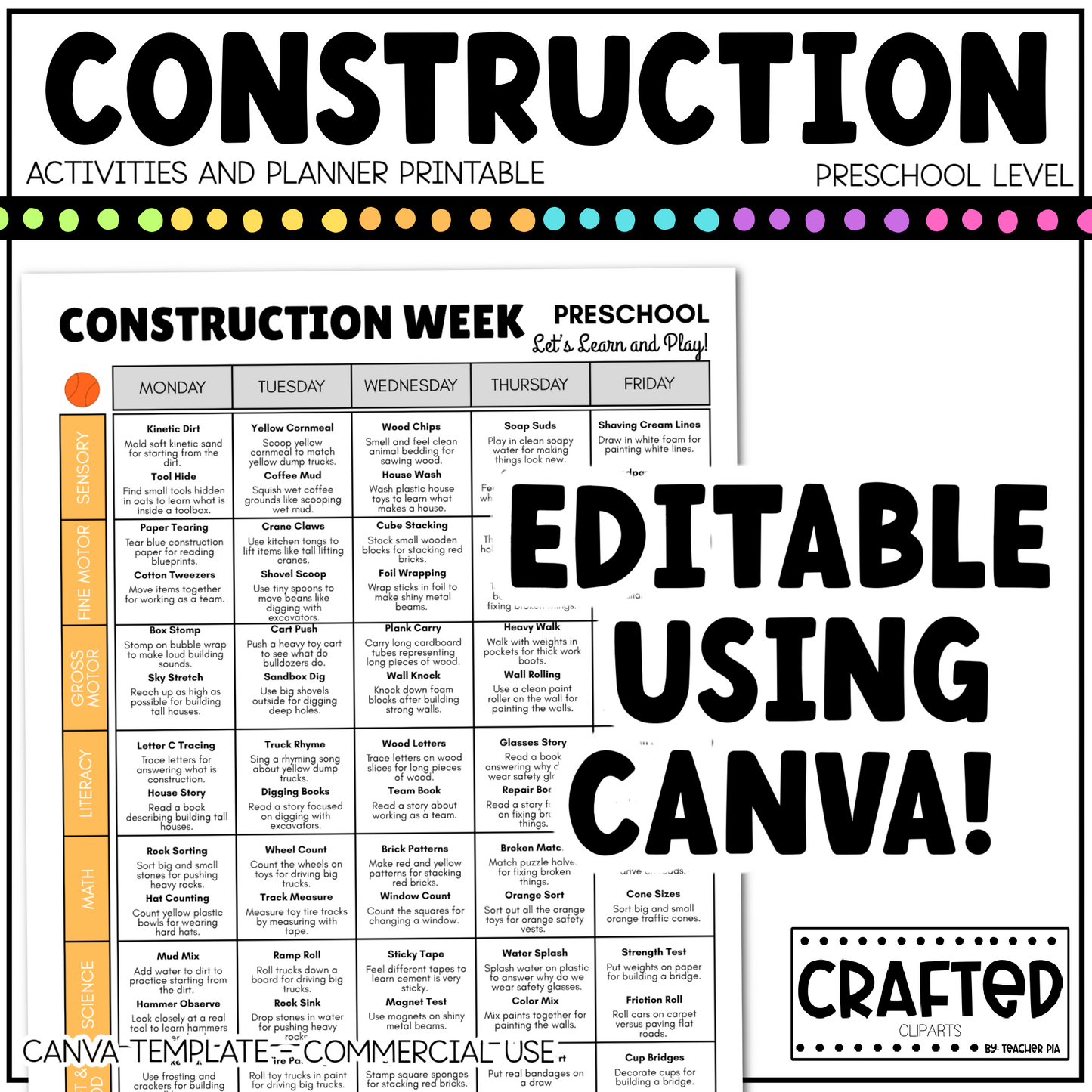 Editable Construction Week Activities and Planner Preschool Canva Template