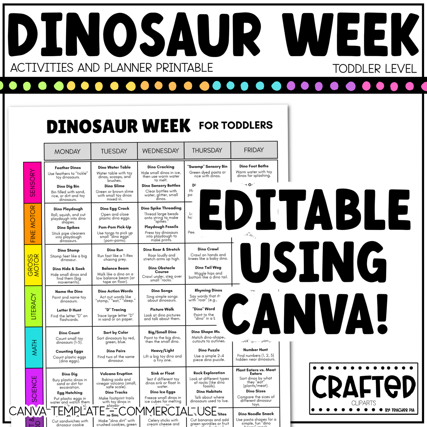 Editable Dinosaur Week Activities and Planner Toddler Canva Template 2-4yo