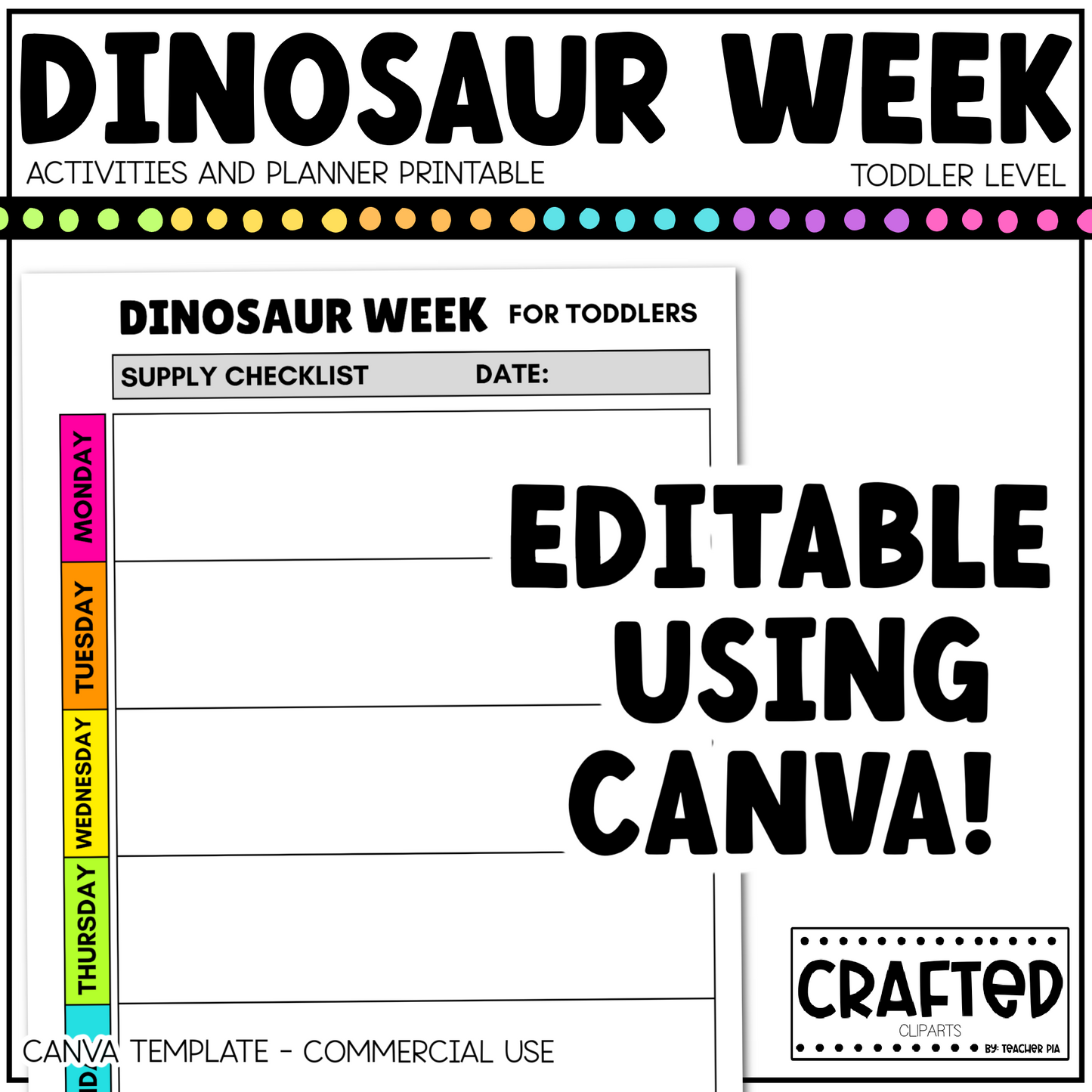 Editable Dinosaur Week Activities and Planner Toddler Canva Template 2-4yo