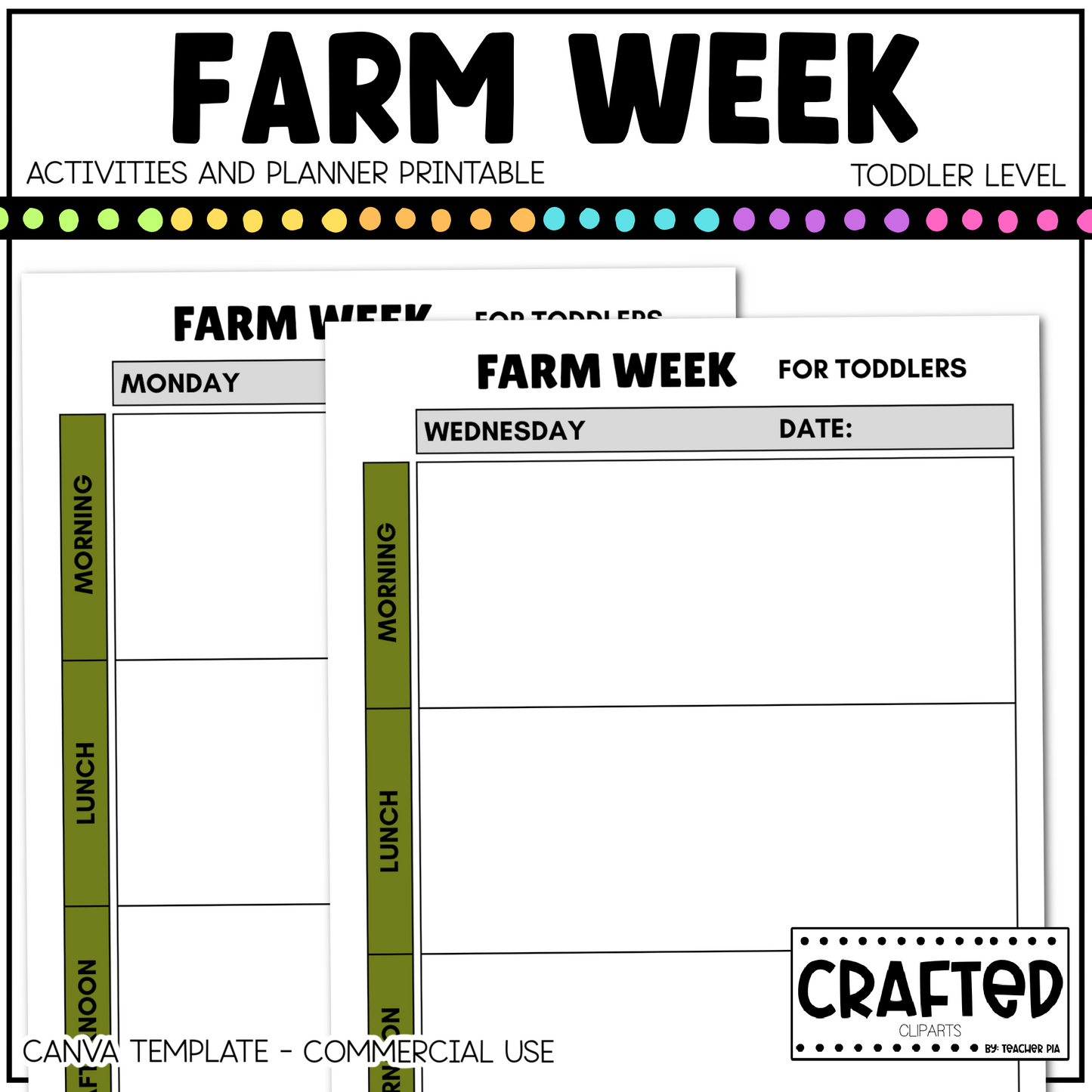 Editable Farm Week Activities and Planner Toddler Canva Template 2-4yo Summer