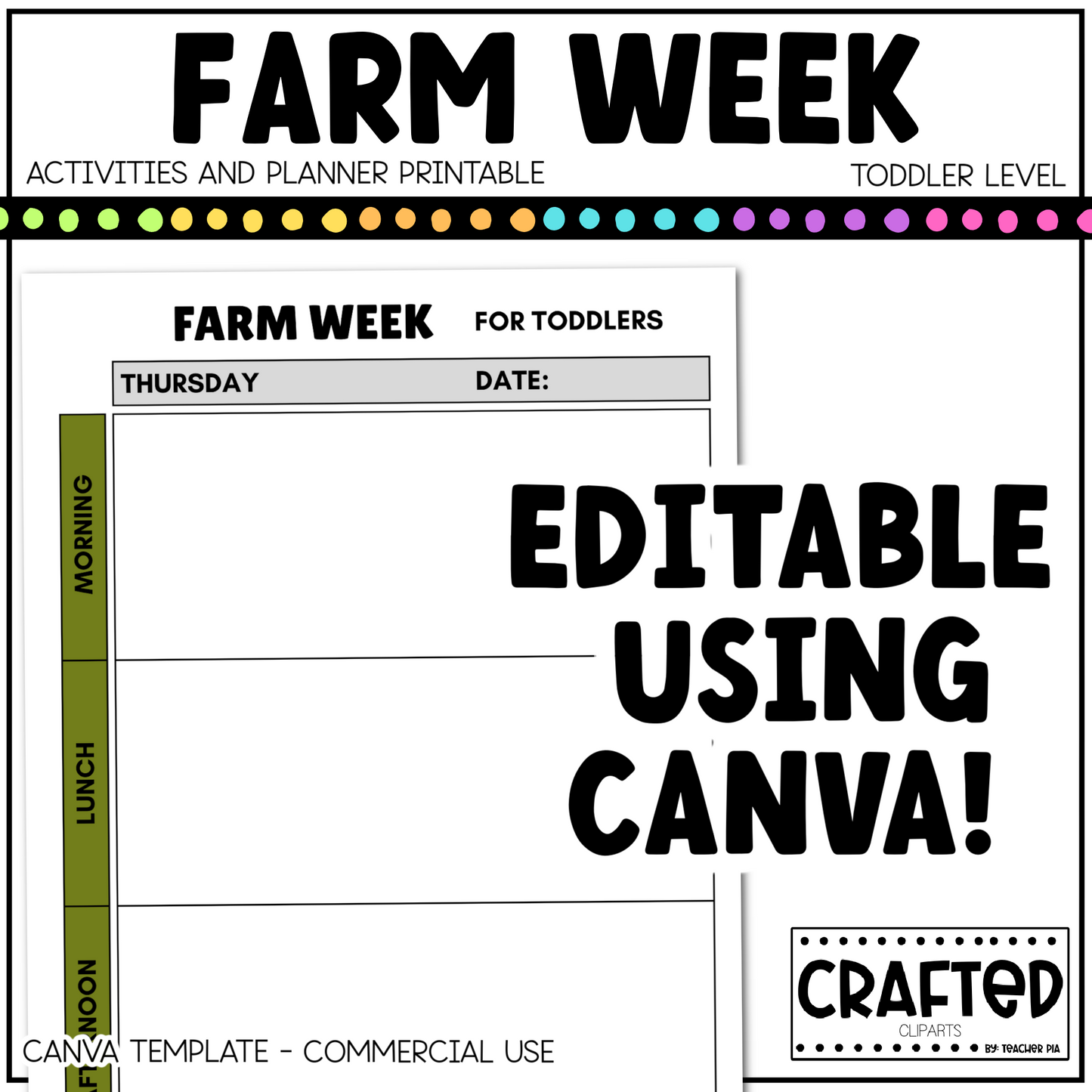 Editable Farm Week Activities and Planner Toddler Canva Template 2-4yo Summer