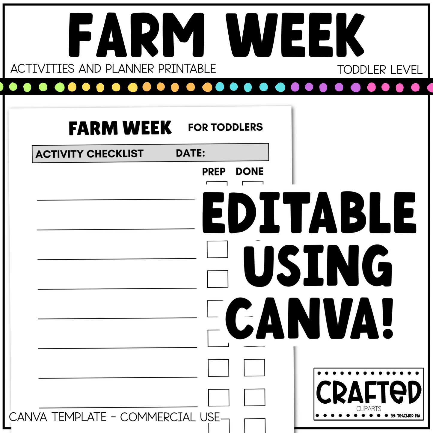 Editable Farm Week Activities and Planner Toddler Canva Template 2-4yo Summer