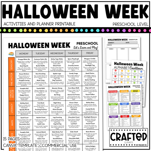 Editable Halloween Week Activities and Planner Preschool Canva Template