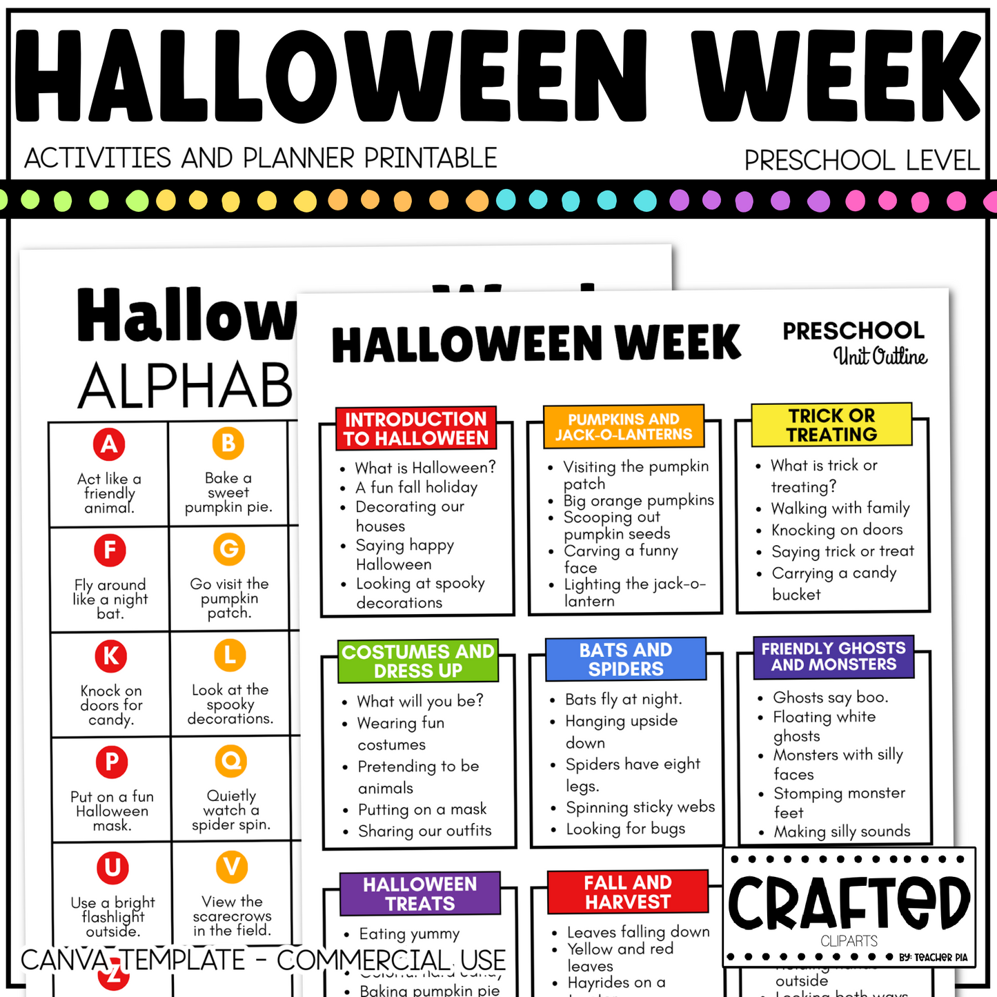 Editable Halloween Week Activities and Planner Preschool Canva Template