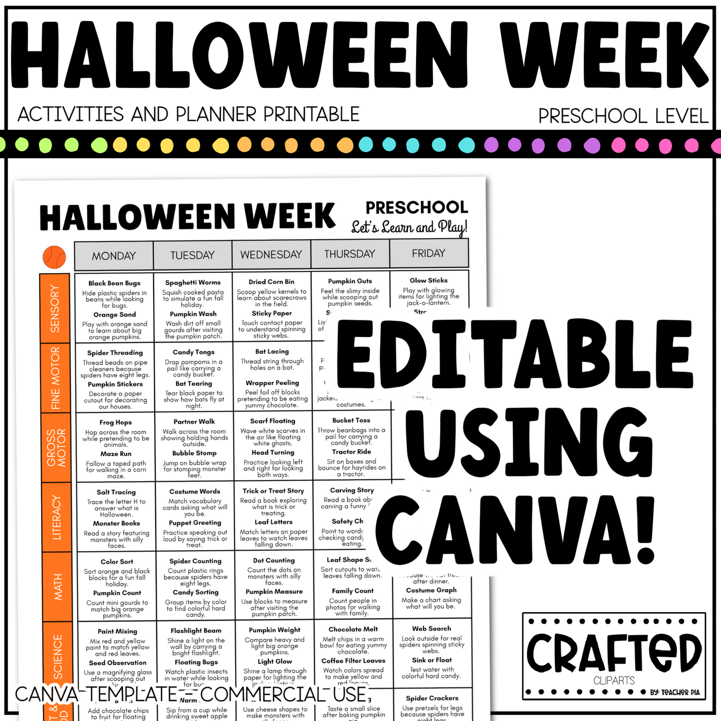 Editable Halloween Week Activities and Planner Preschool Canva Template