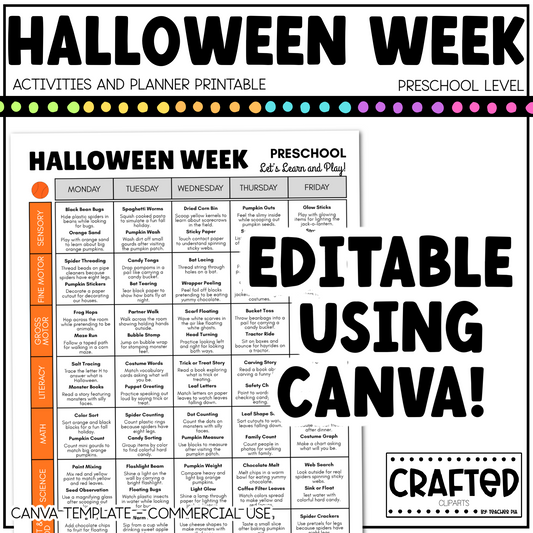 Editable Halloween Week Activities and Planner Preschool Canva Template