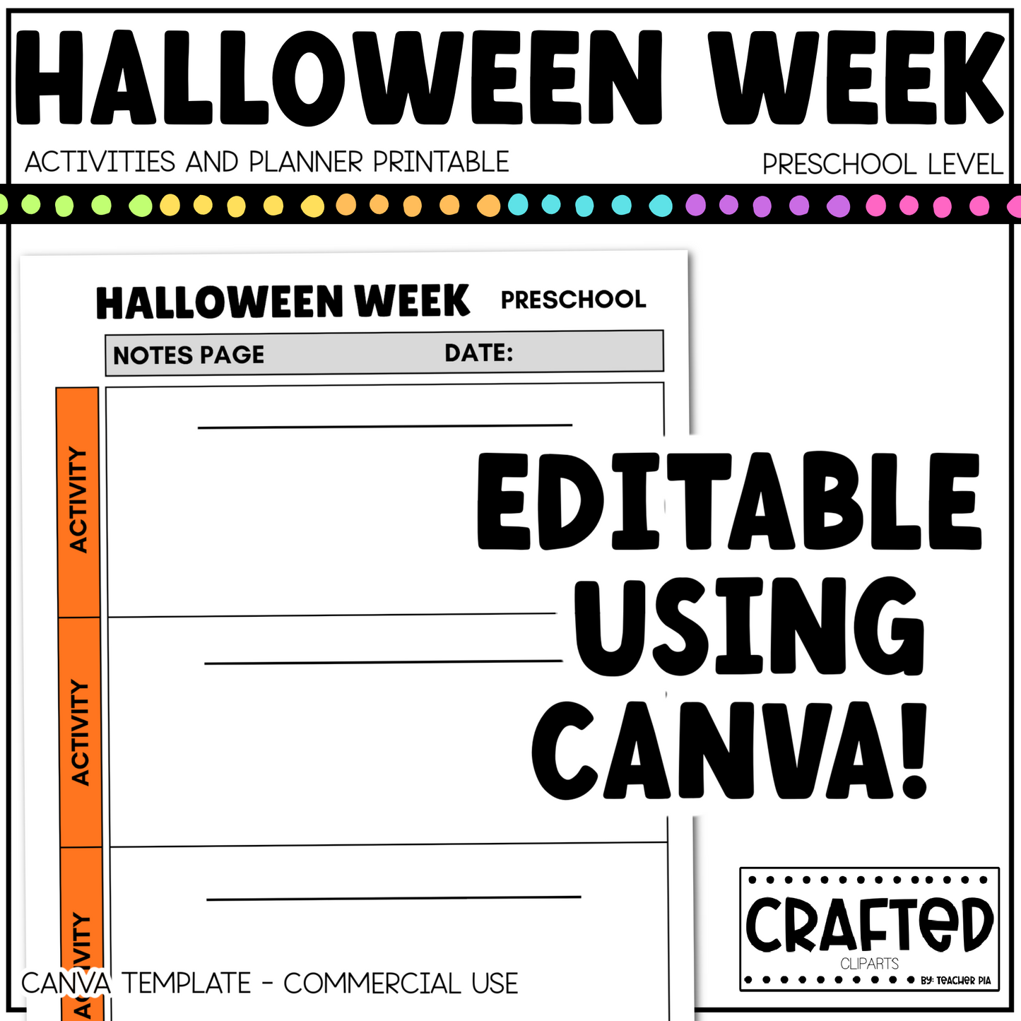 Editable Halloween Week Activities and Planner Preschool Canva Template
