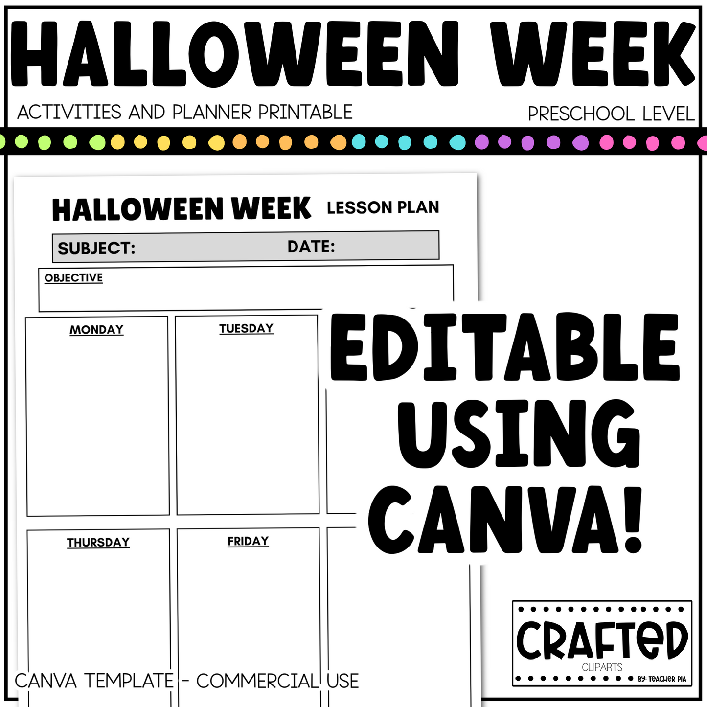Editable Halloween Week Activities and Planner Preschool Canva Template