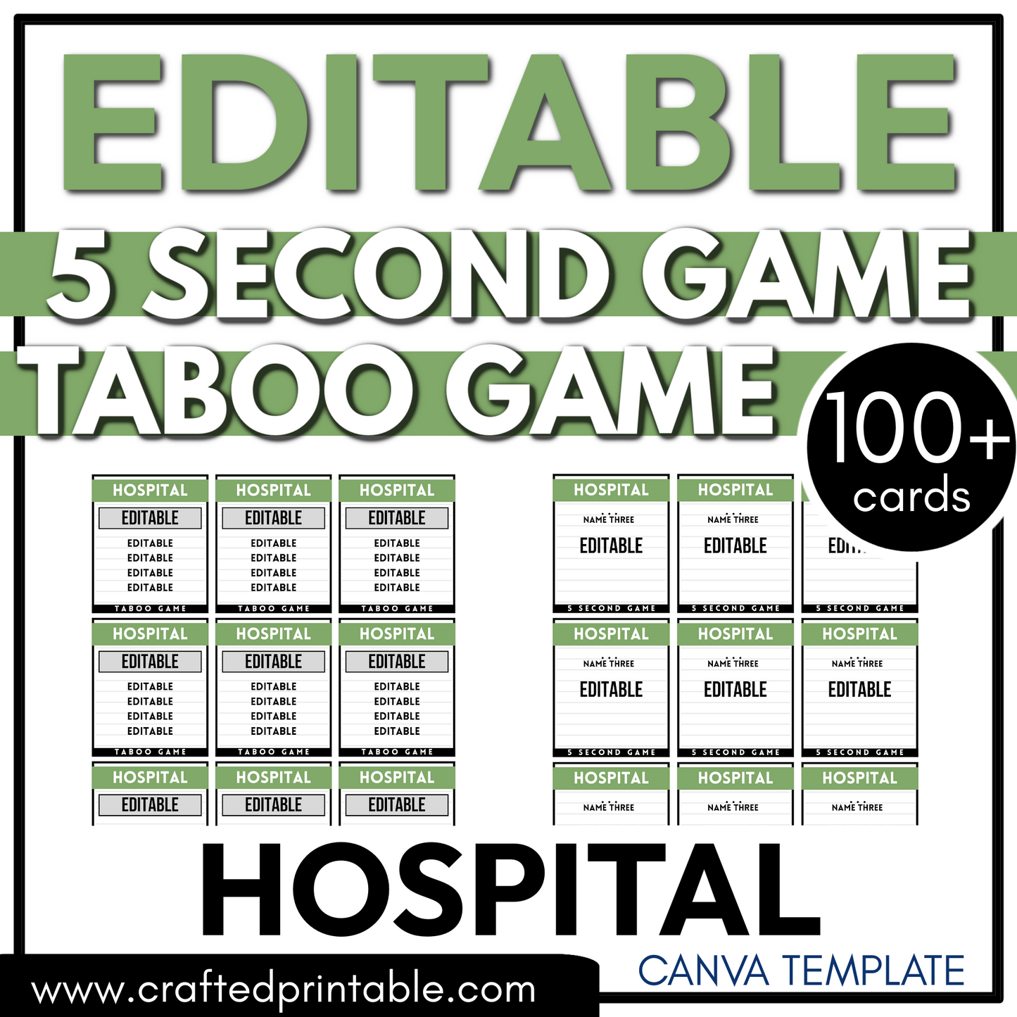 Editable Hospital Theme PLR Party Game 5 Second Game & Taboo Forbidden Word Game