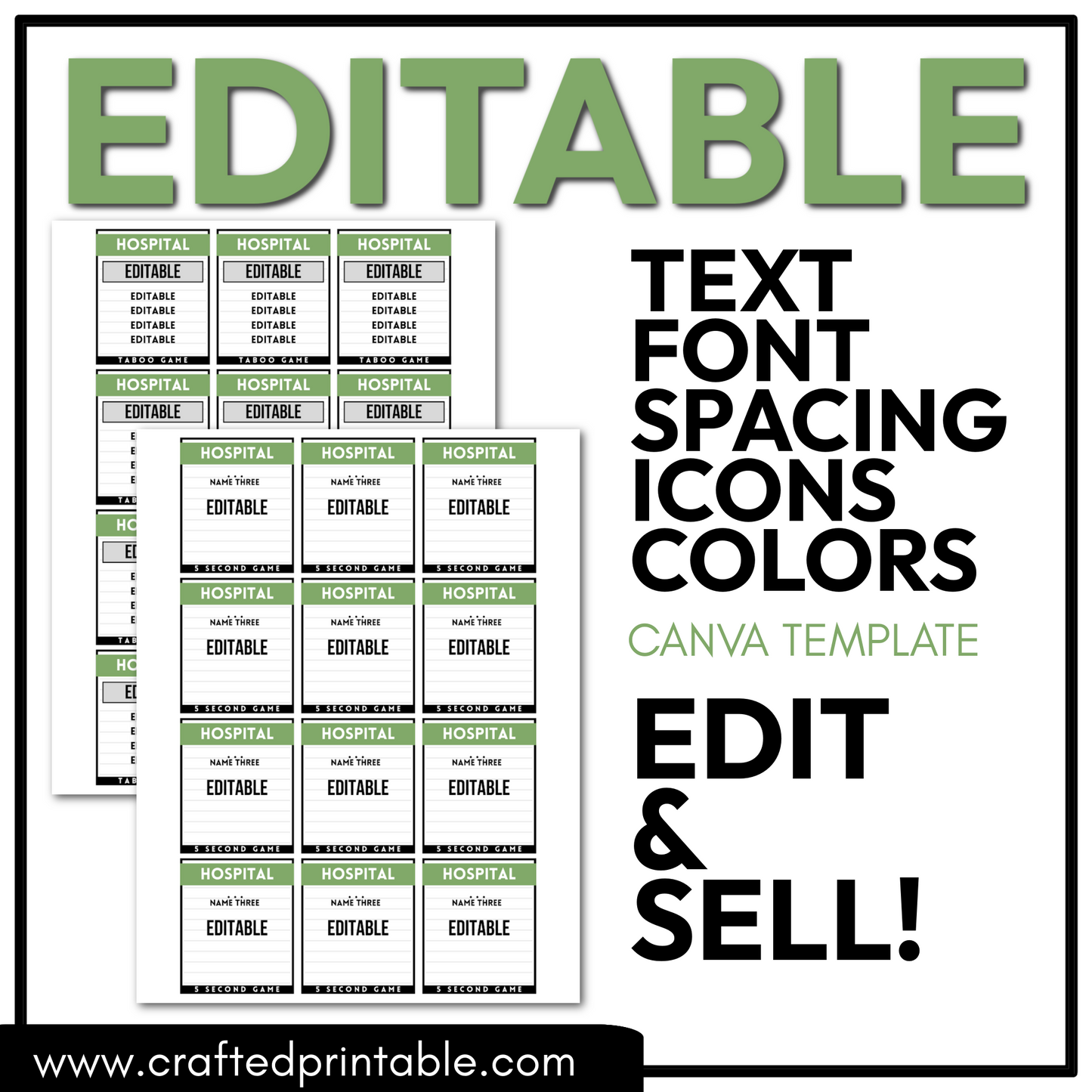 Editable Hospital Theme PLR Party Game 5 Second Game & Taboo Forbidden Word Game