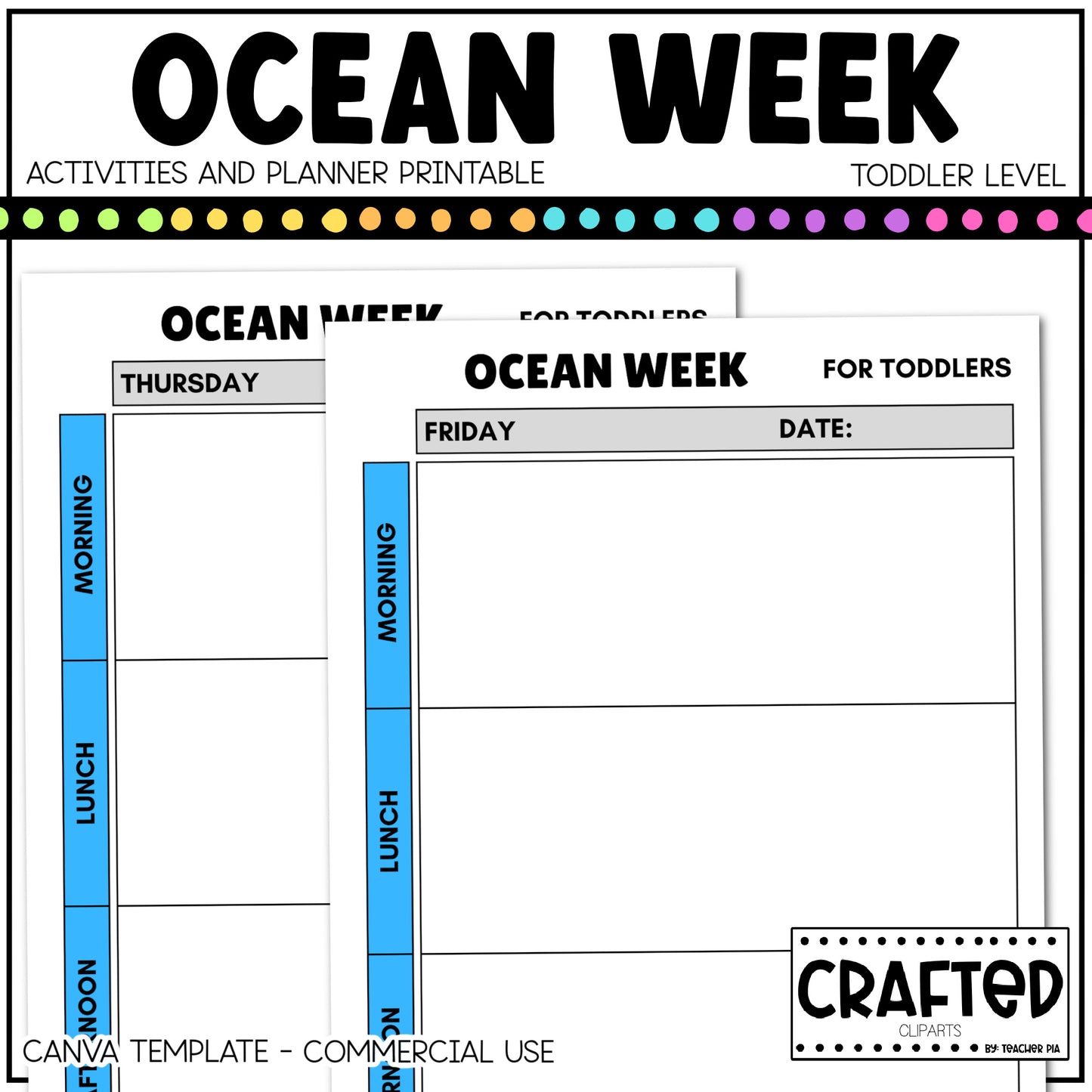Editable Ocean Week Play Activities and Planner Toddler Canva Template 2-4yo