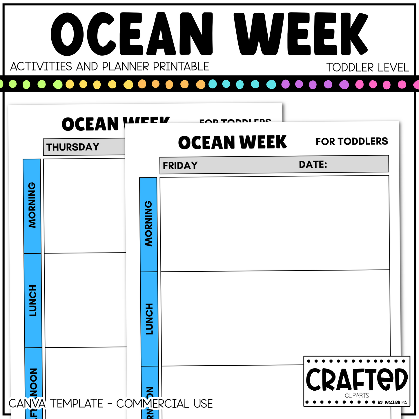 Editable Ocean Week Play Activities and Planner Toddler Canva Template 2-4yo