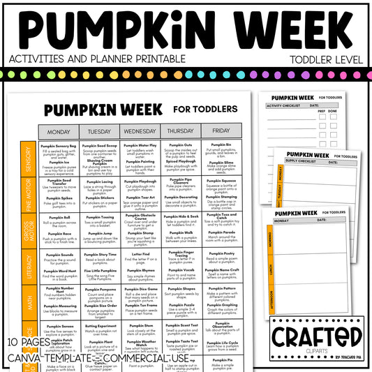 Editable Pumpkin Week Activities and Planner Toddler Canva Template 2-4yo Summer