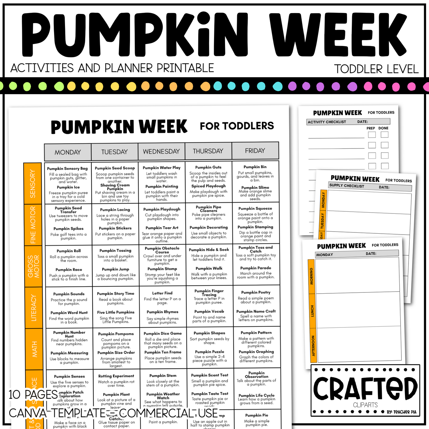 Editable Pumpkin Week Activities and Planner Toddler Canva Template 2-4yo Summer