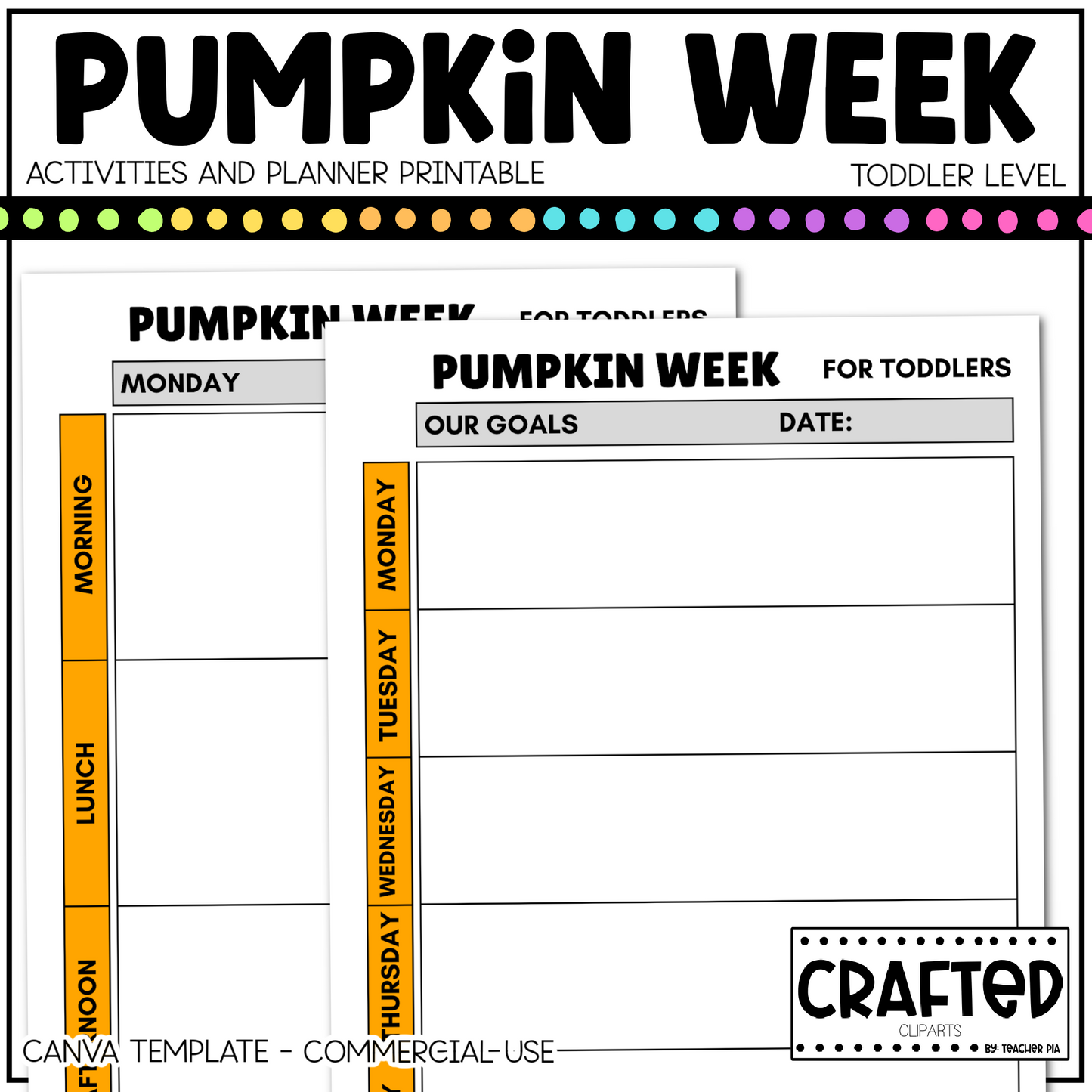 Editable Pumpkin Week Activities and Planner Toddler Canva Template 2-4yo Summer
