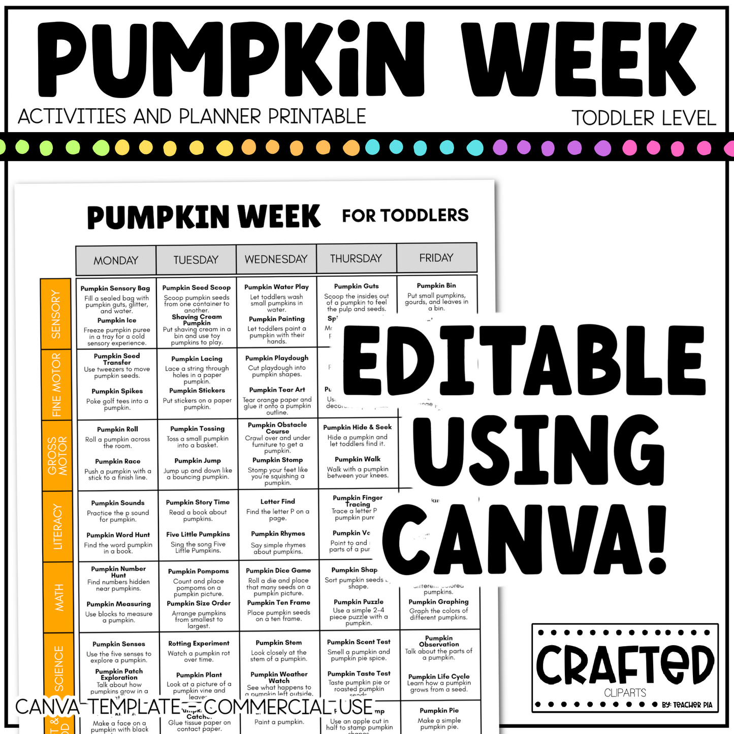 Editable Pumpkin Week Activities and Planner Toddler Canva Template 2-4yo Summer