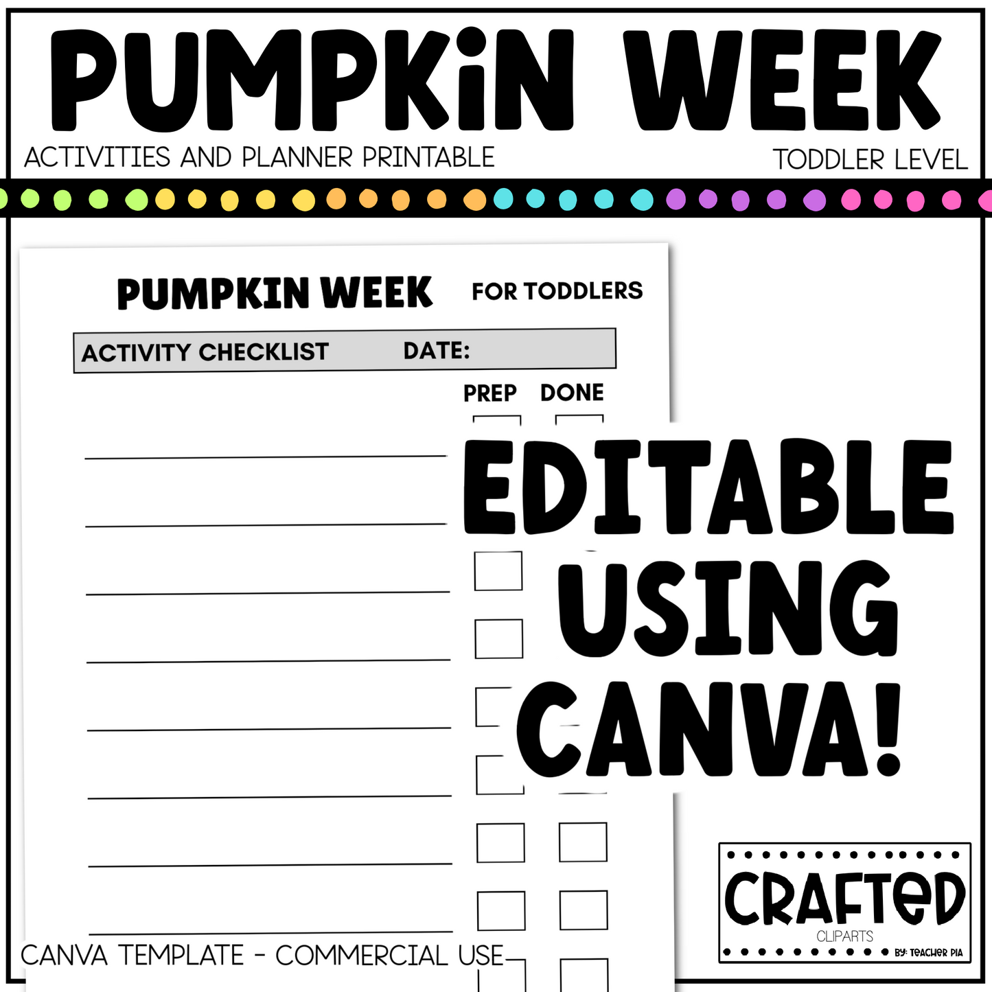 Editable Pumpkin Week Activities and Planner Toddler Canva Template 2-4yo Summer