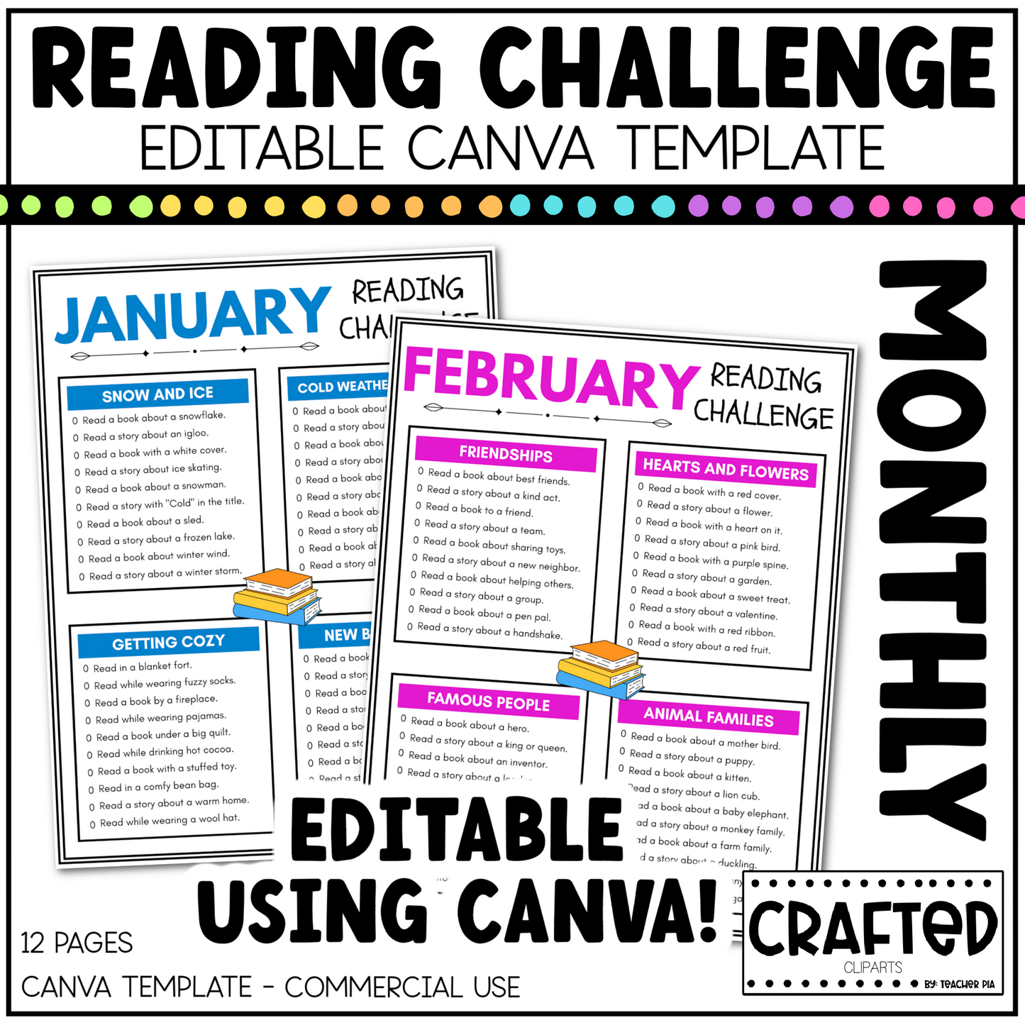 EDITABLE Reading Challenge For Kids Canva Template Commercial Use