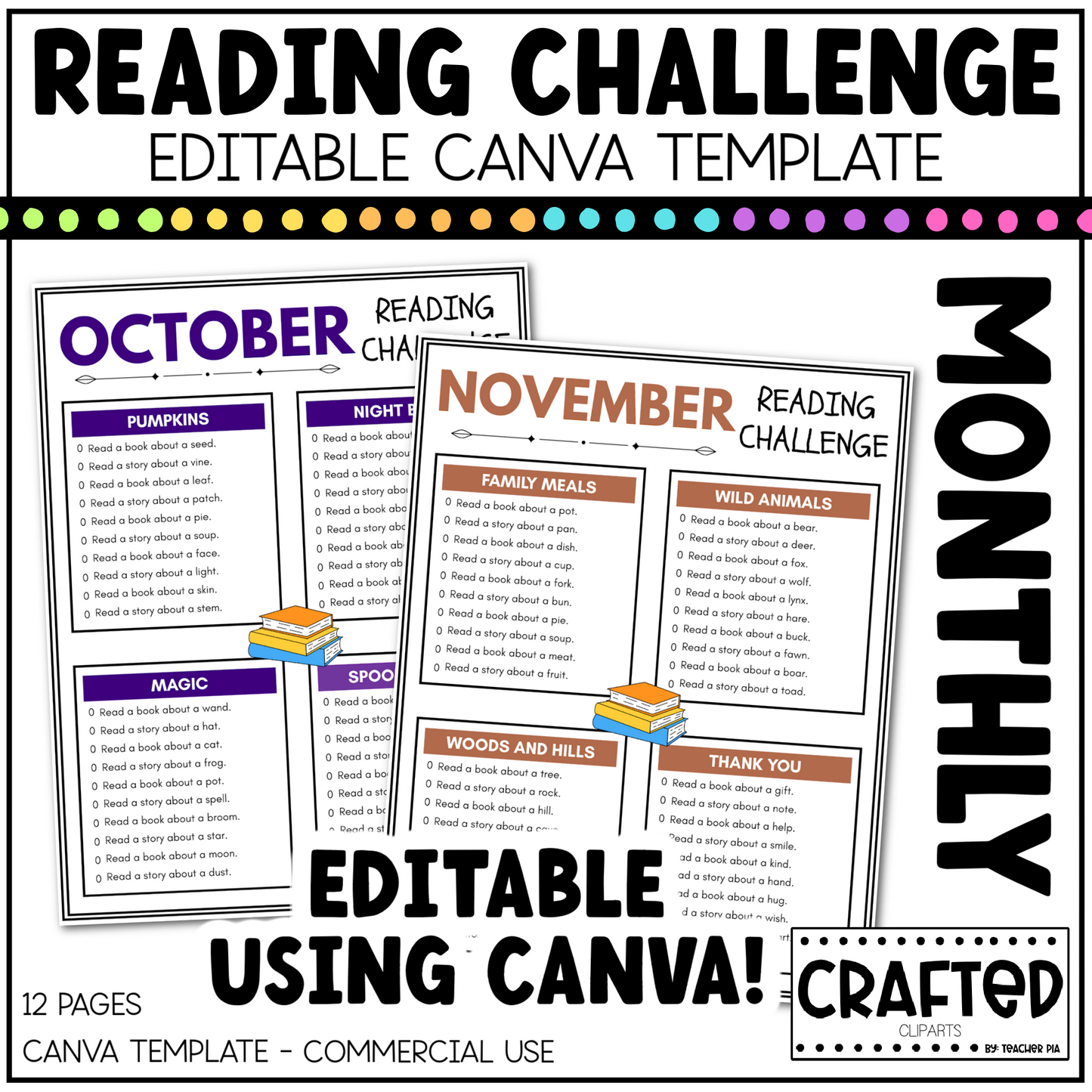 EDITABLE Reading Challenge For Kids Canva Template Commercial Use