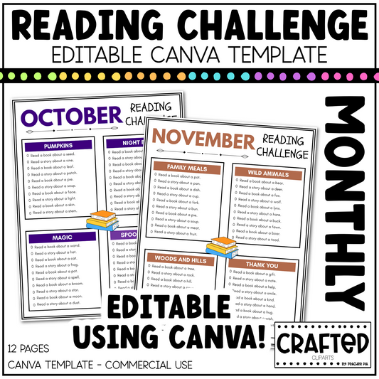 EDITABLE Reading Challenge For Kids Canva Template Commercial Use