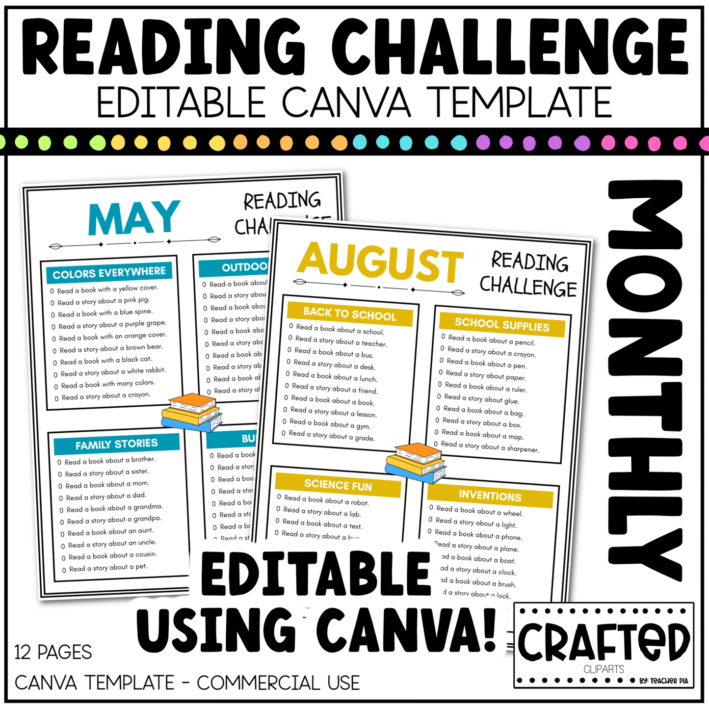 EDITABLE Reading Challenge For Kids Canva Template Commercial Use