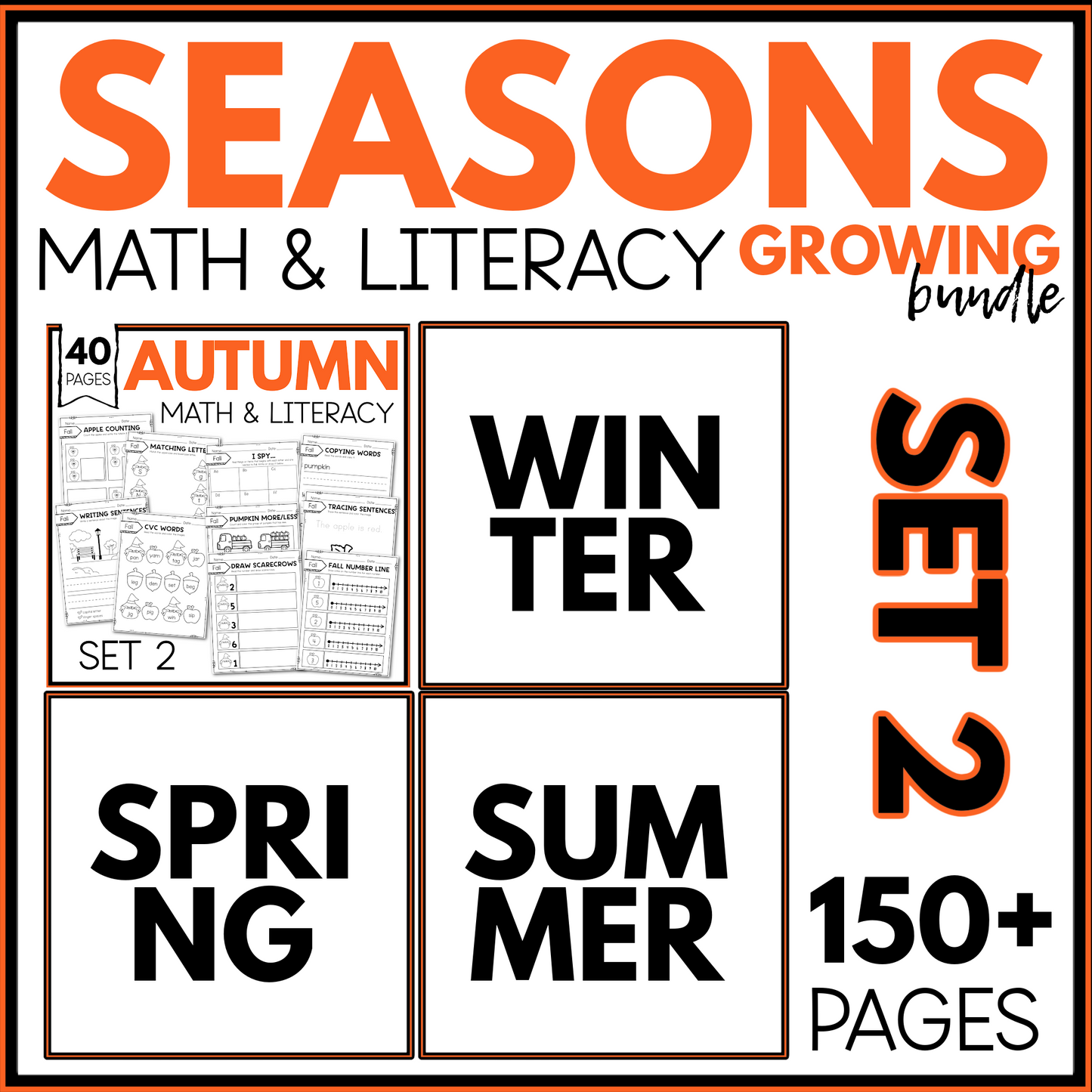 Kindergarten Math and Literacy Worksheet Growing Bundle