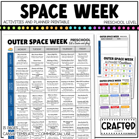 Editable Outer Space Week Activities and Planner Preschool Canva Template