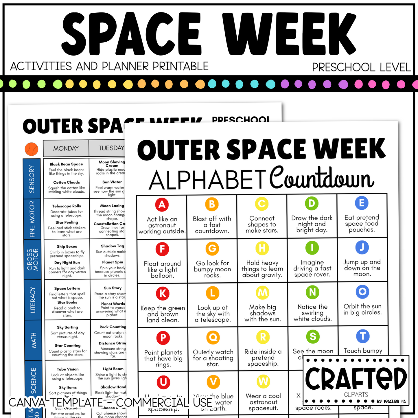 Editable Outer Space Week Activities and Planner Preschool Canva Template