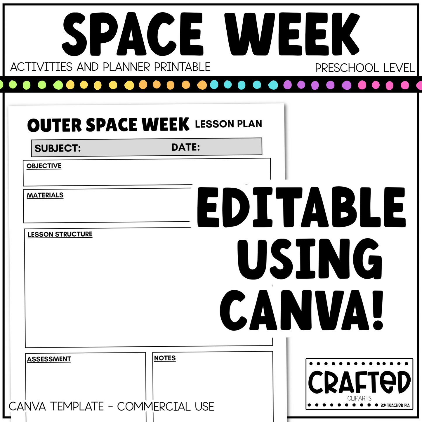 Editable Outer Space Week Activities and Planner Preschool Canva Template
