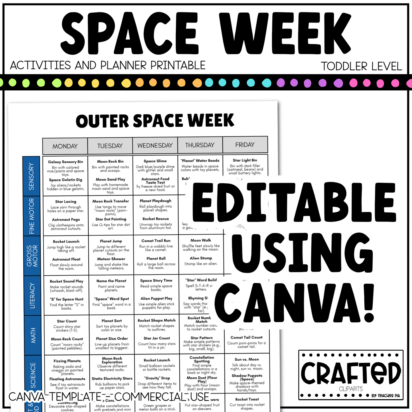 Editable Outer Space Week Activities and Planner Toddler Canva Template 2-4 Sped