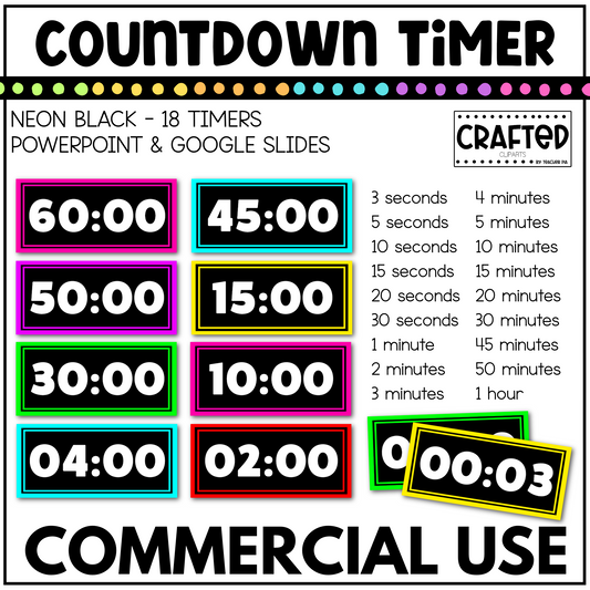 18 Neon Black Visual Countdown Timer Meeting Brain Break Transition Video Center