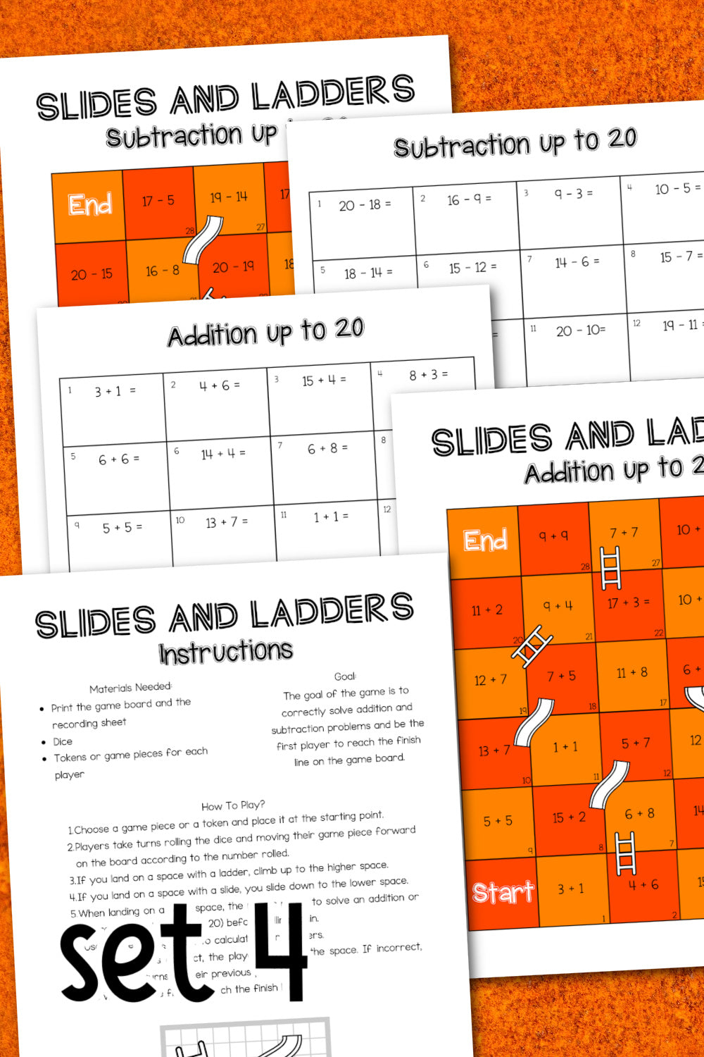 Slides and Ladders Addition and Subtraction up to 20