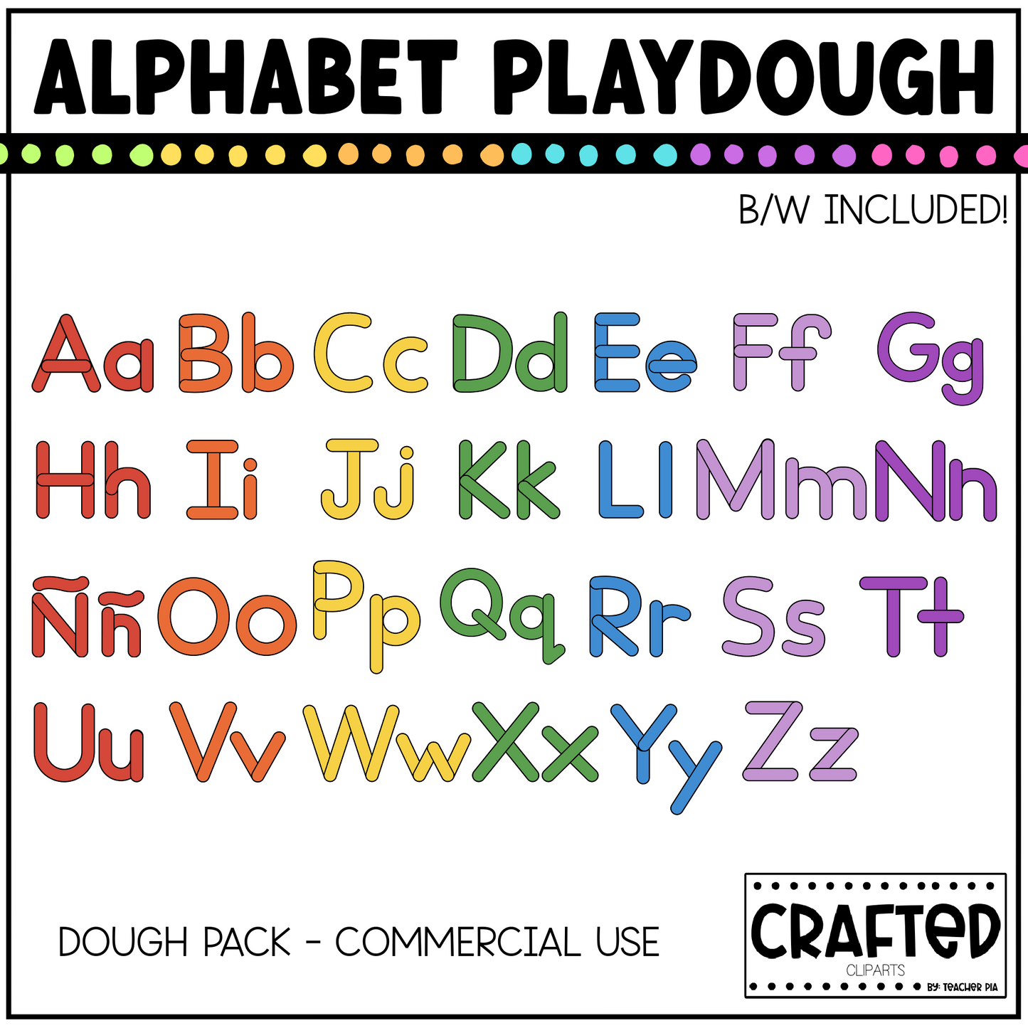 Rainbow Alphabet Playdough Clipart Pack