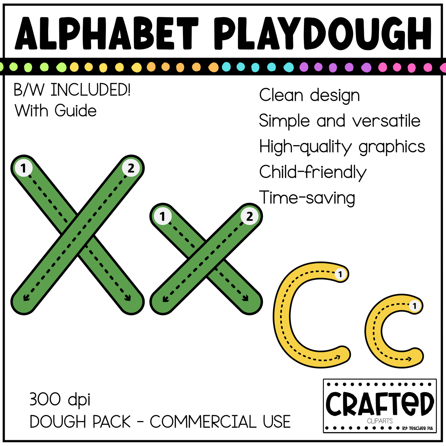 Rainbow Alphabet With Guide Playdough Clipart Pack