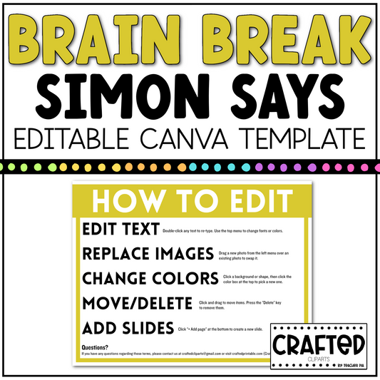 BRAIN BREAK Simon Says Canva Template Slides Ice Breaker