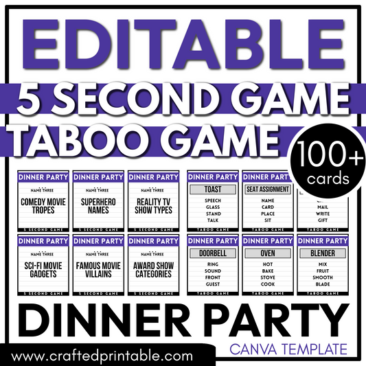 Editable Dinner Party Theme PLR Party Game 5 Second Game & Forbidden Word Game