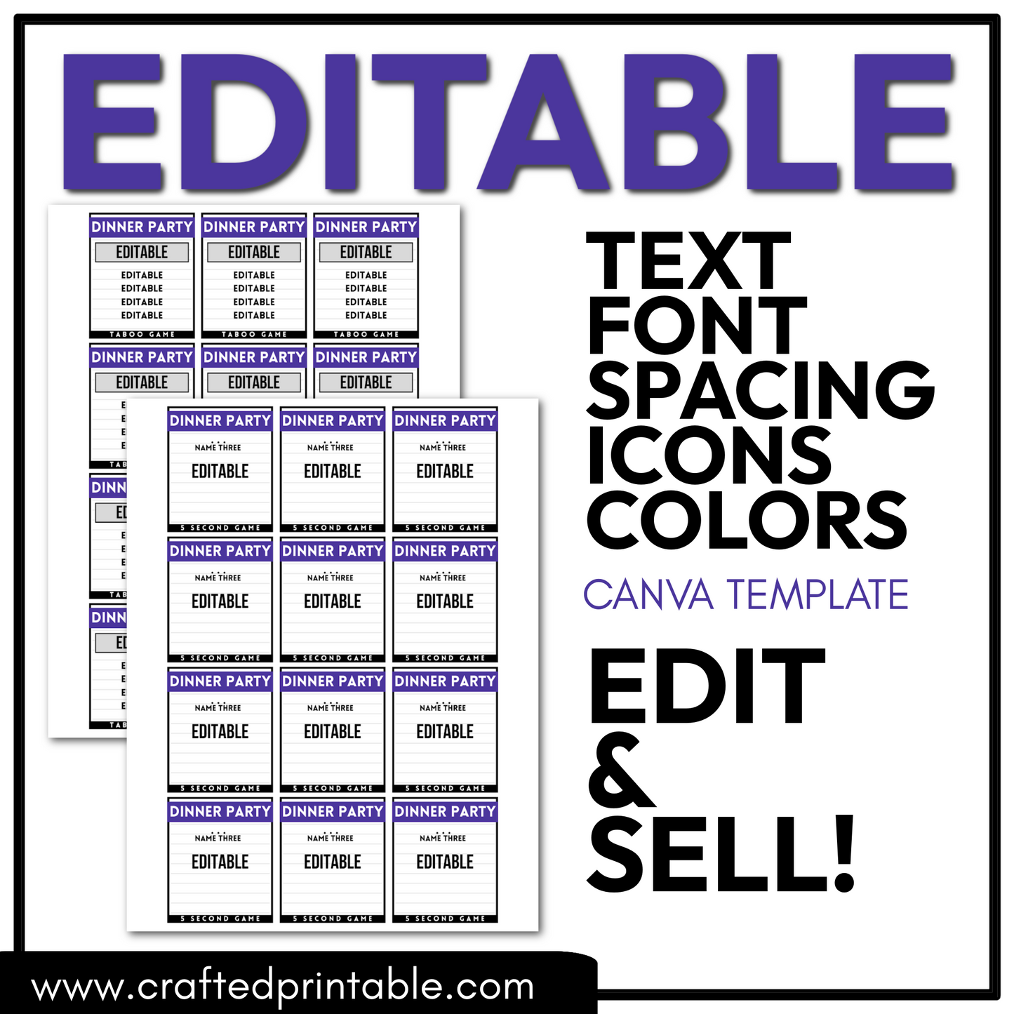 Editable Dinner Party Theme PLR Party Game 5 Second Game & Forbidden Word Game