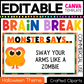 Editable Halloween Monster Says Virtual Brain Break Game Canva Template Slides
