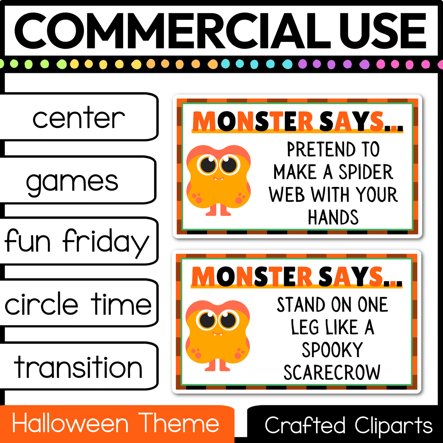 Editable Halloween Monster Says Virtual Brain Break Game Canva Template Slides