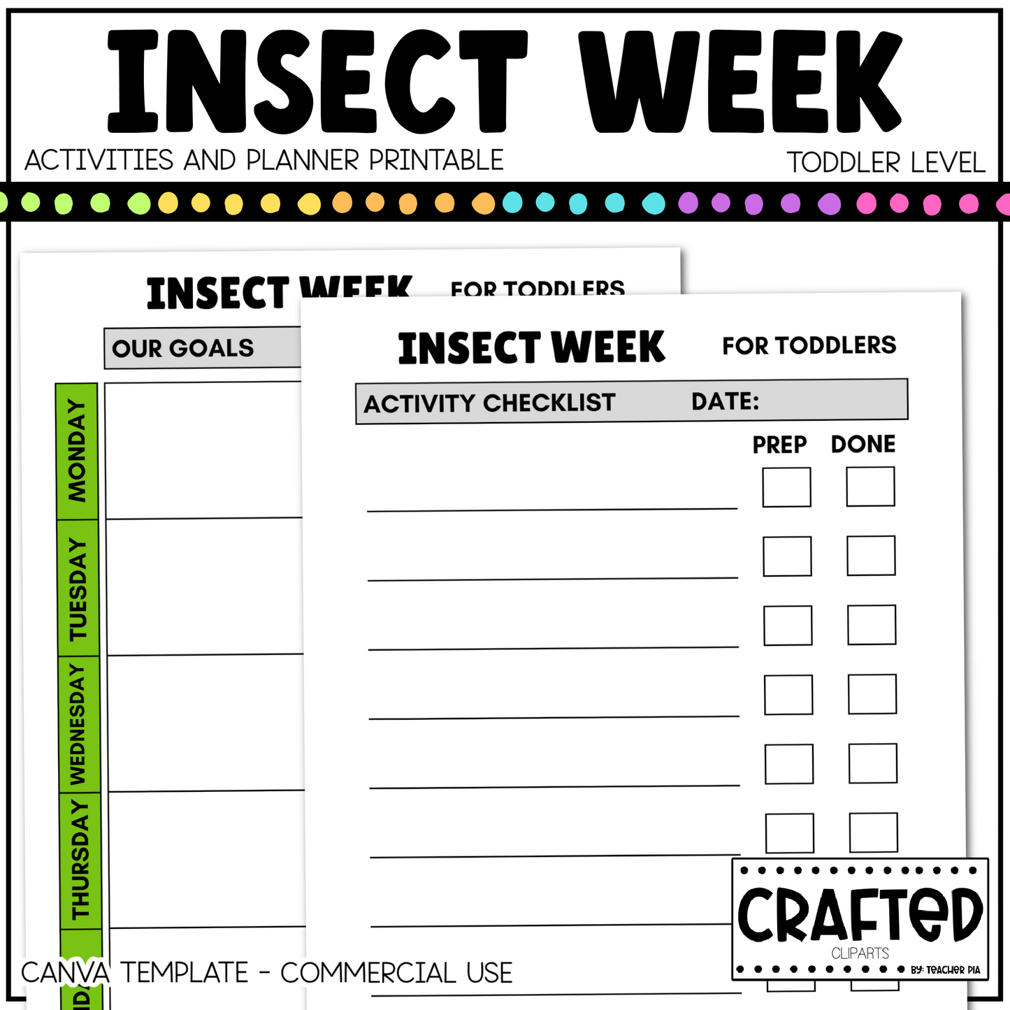 Editable Insect Week Activities and Planner Toddler Canva Template 2-4yo