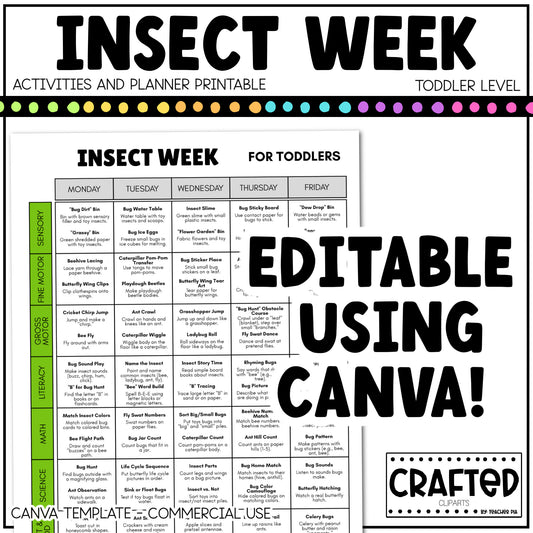 Editable Insect Week Activities and Planner Toddler Canva Template 2-4yo Sped