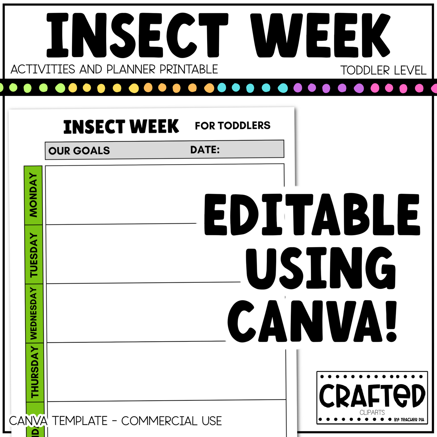 Editable Insect Week Activities and Planner Toddler Canva Template 2-4yo