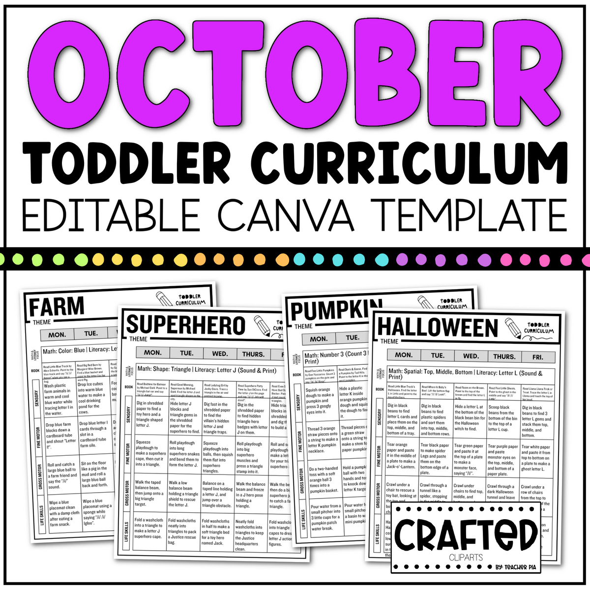 OCTOBER Editable Toddler Curriculum Canva Template Daycare Homeschool Tot SCHOOL