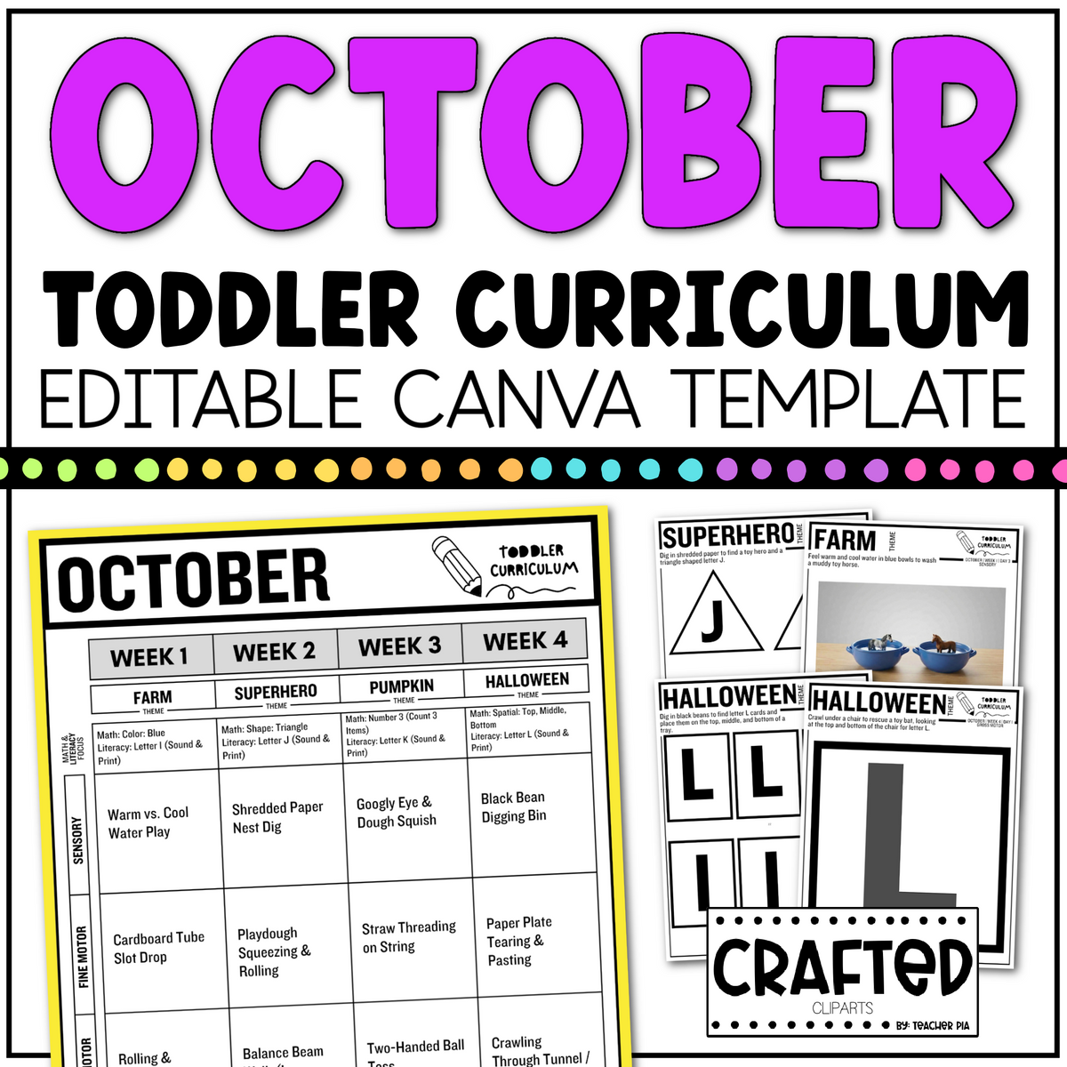 OCTOBER Editable Toddler Curriculum Canva Template Daycare Homeschool Tot SCHOOL