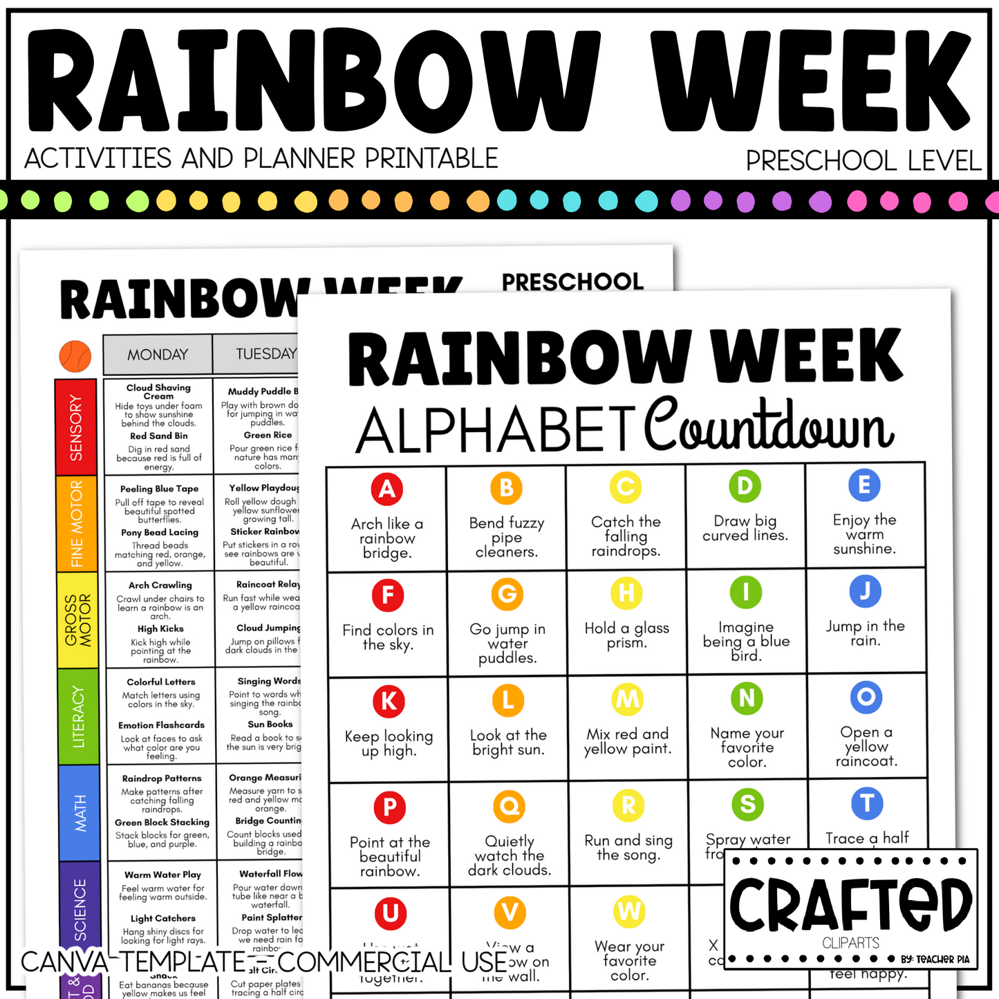 Editable Rainbow Week Activities and Planner Preschool Canva Template